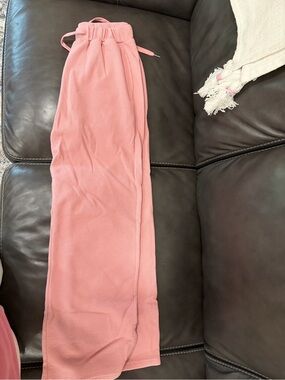 Women's Pink Waffle-Knit Drawstring Lounge Pants